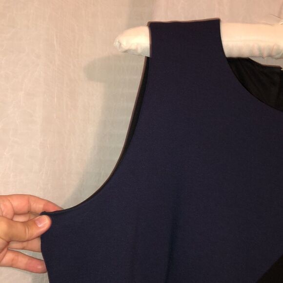 WHBM 14 Navy Gray Black Colorblock Sheath Sleeveless Stretch Midi Dress - Picture 5 of 12